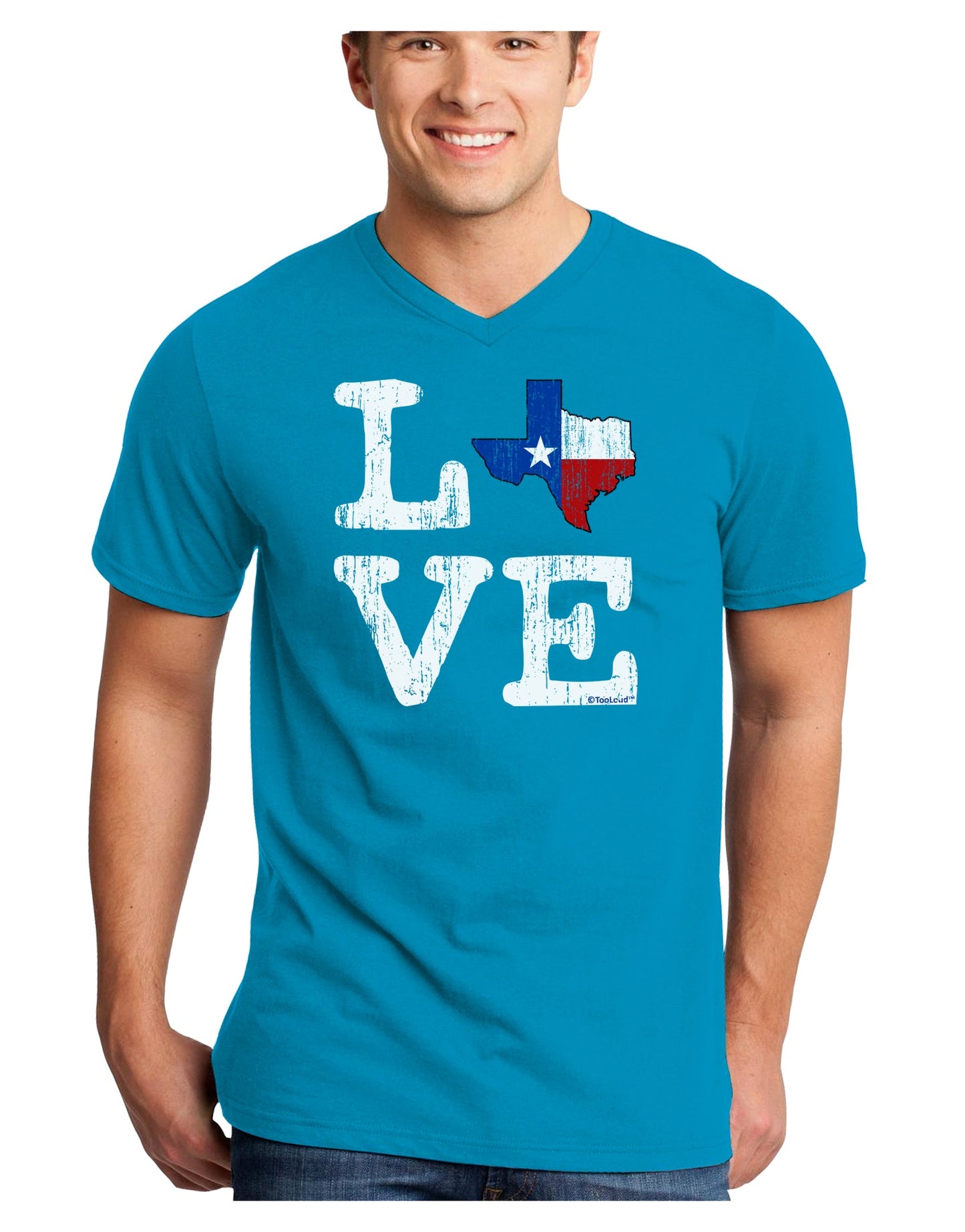 Texas Love Distressed Design Adult Dark V-Neck T-Shirt by TooLoud-Mens V-Neck T-Shirt-TooLoud-Turquoise-Small-Davson Sales