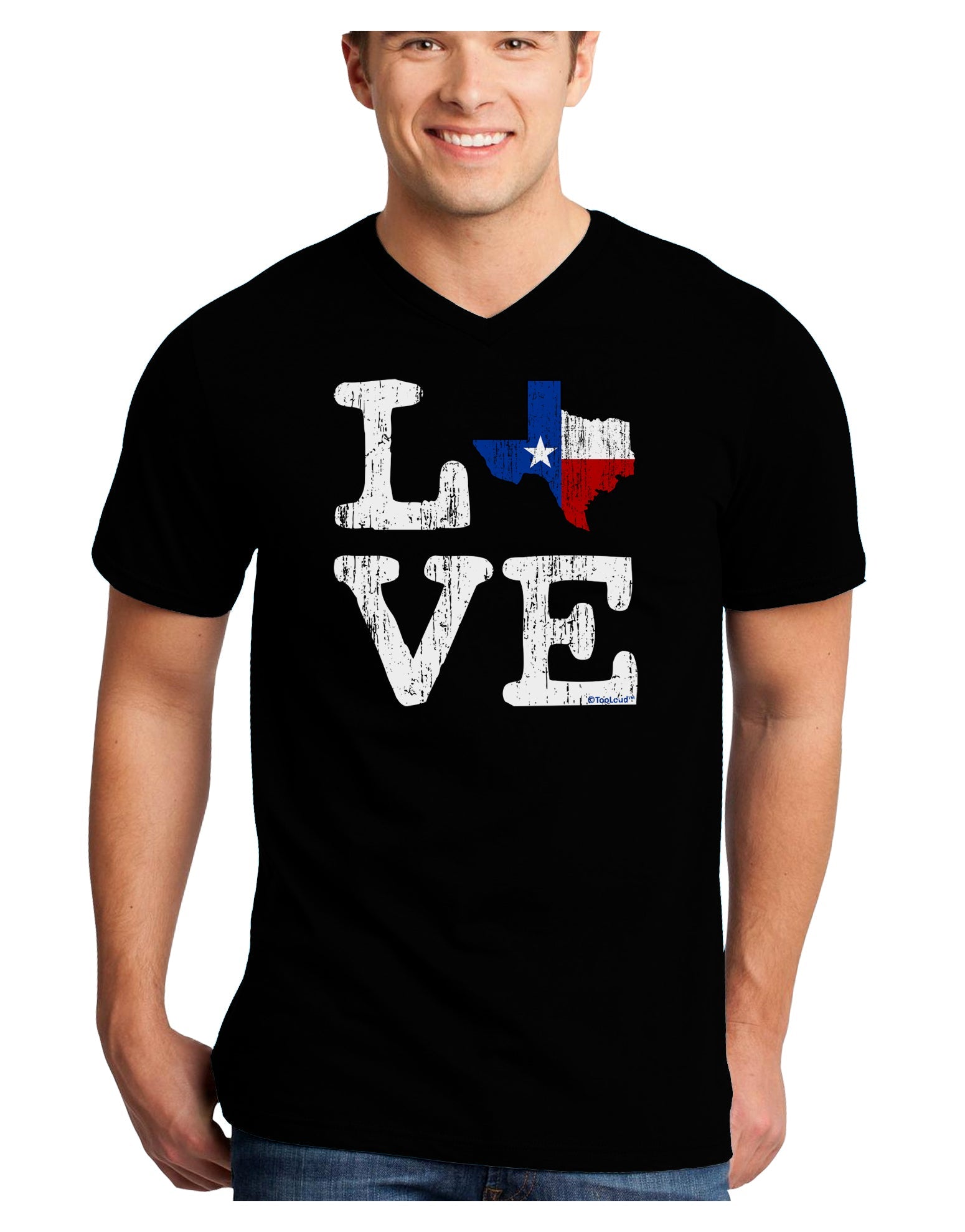 Texas Love Distressed Design Adult Dark V-Neck T-Shirt by TooLoud-Mens V-Neck T-Shirt-TooLoud-Black-Small-Davson Sales
