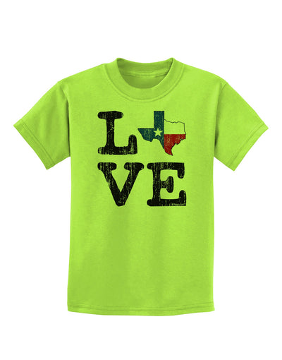 Texas Love Distressed Design Childrens T-Shirt by TooLoud-Childrens T-Shirt-TooLoud-Lime-Green-X-Small-Davson Sales