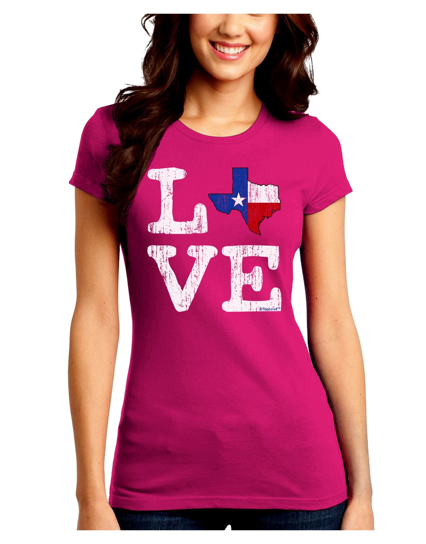 Texas Love Distressed Design Juniors Crew Dark T-Shirt by TooLoud-T-Shirts Juniors Tops-TooLoud-Hot-Pink-Juniors Fitted Small-Davson Sales