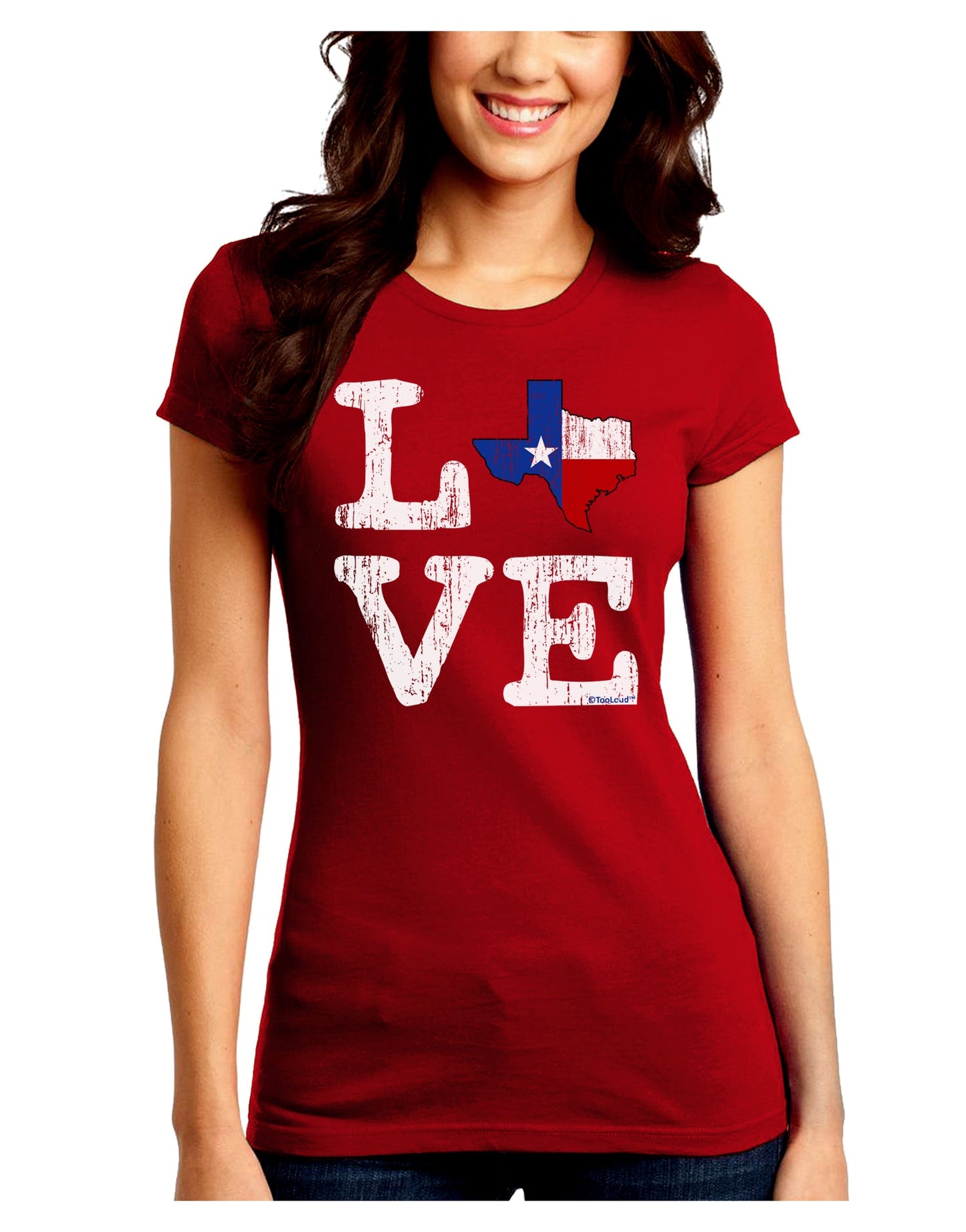 Texas Love Distressed Design Juniors Crew Dark T-Shirt by TooLoud-T-Shirts Juniors Tops-TooLoud-Red-Juniors Fitted Small-Davson Sales