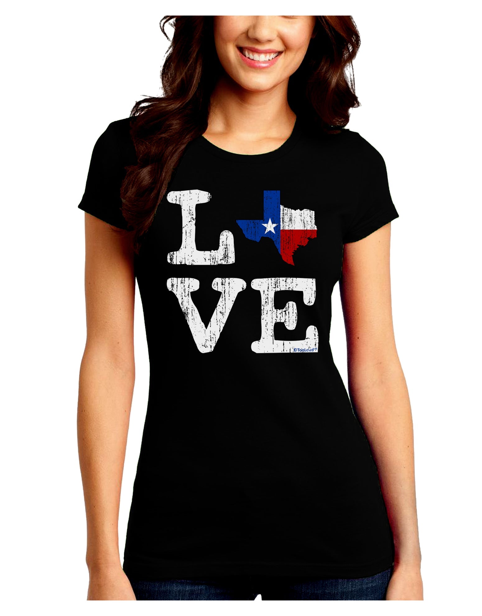 Texas Love Distressed Design Juniors Crew Dark T-Shirt by TooLoud-T-Shirts Juniors Tops-TooLoud-Black-Juniors Fitted Small-Davson Sales