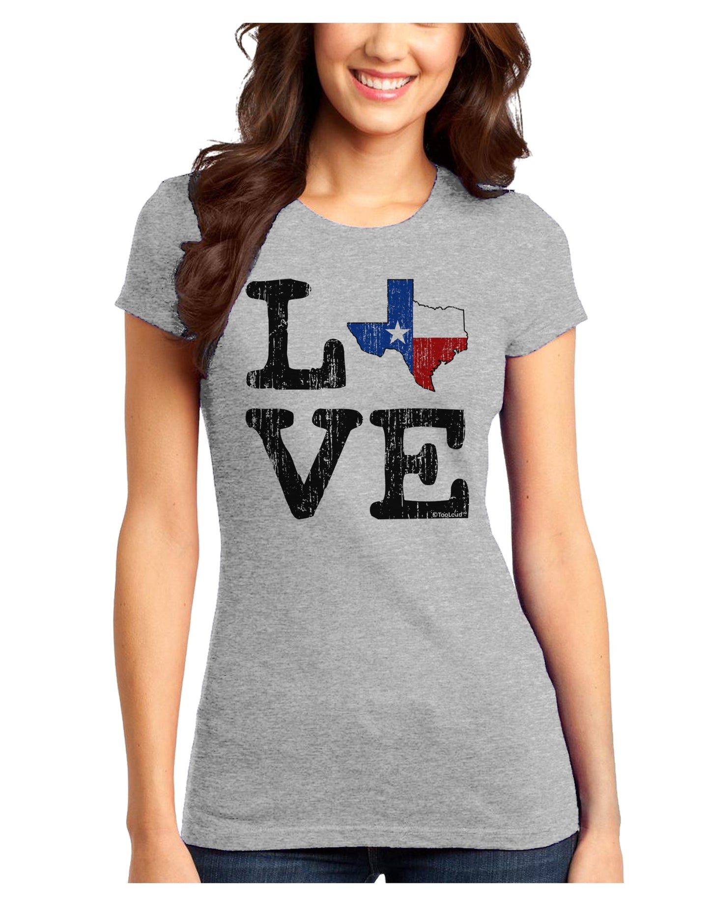 Texas Love Distressed Design Juniors T-Shirt by TooLoud-Womens Juniors T-Shirt-TooLoud-Ash-Gray-Juniors Fitted X-Small-Davson Sales