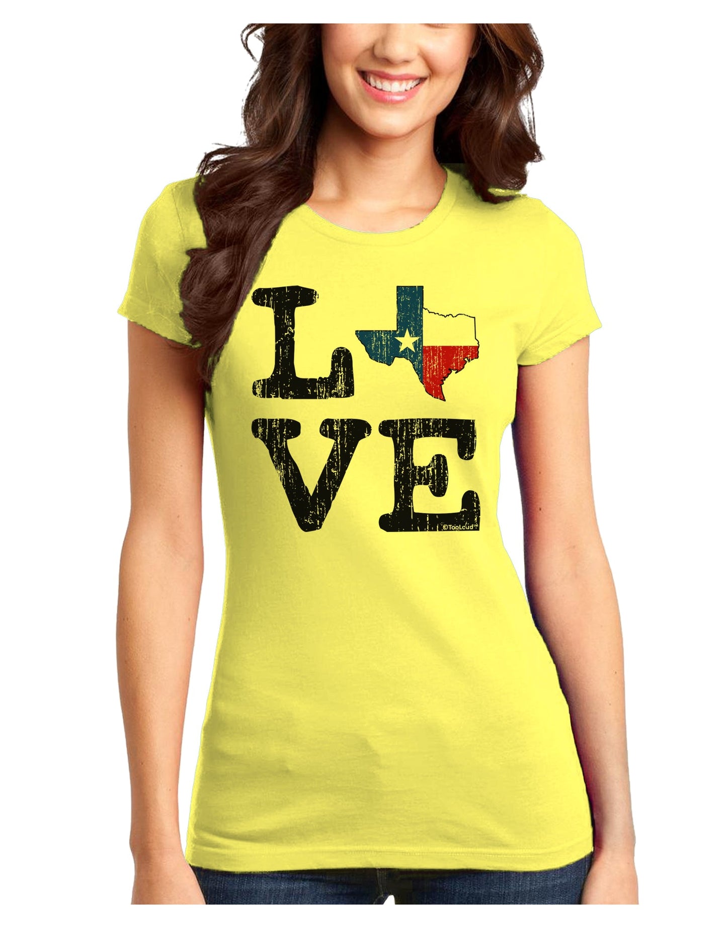 Texas Love Distressed Design Juniors T-Shirt by TooLoud-Womens Juniors T-Shirt-TooLoud-Yellow-Juniors Fitted X-Small-Davson Sales