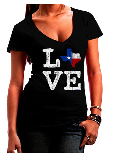 Texas Love Distressed Design Juniors V-Neck Dark T-Shirt by TooLoud-Womens V-Neck T-Shirts-TooLoud-Black-Juniors Fitted Small-Davson Sales