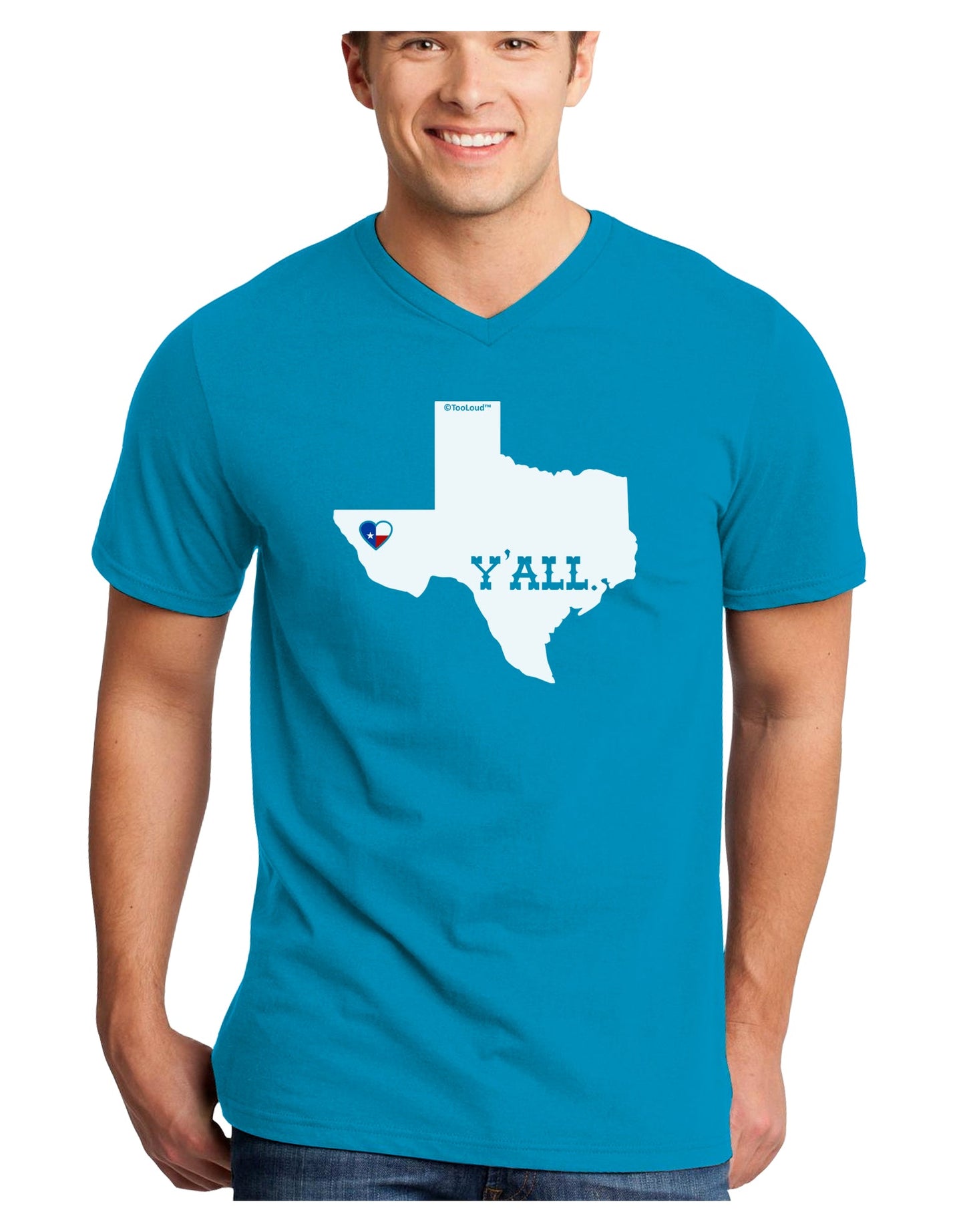 Texas State Y'all Design with Flag Heart Adult Dark V-Neck T-Shirt by TooLoud-Mens V-Neck T-Shirt-TooLoud-Turquoise-Small-Davson Sales