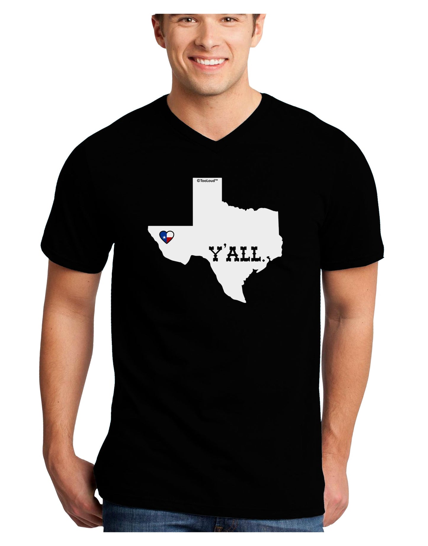 Texas State Y'all Design with Flag Heart Adult Dark V-Neck T-Shirt by TooLoud-Mens V-Neck T-Shirt-TooLoud-Black-Small-Davson Sales