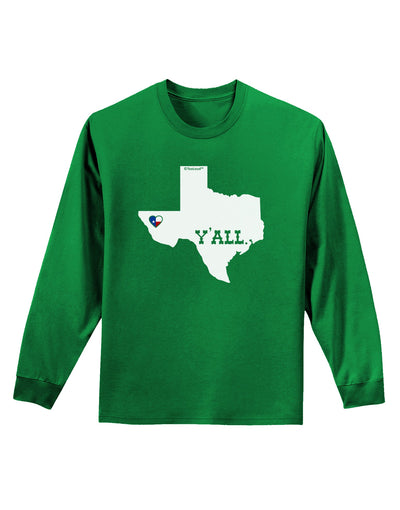 Texas State Y'all Design with Flag Heart Adult Long Sleeve Dark T-Shirt by TooLoud-Clothing-TooLoud-Kelly-Green-Small-Davson Sales