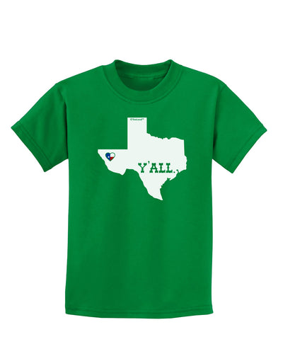 Texas State Y'all Design with Flag Heart Childrens Dark T-Shirt by TooLoud-Childrens T-Shirt-TooLoud-Kelly-Green-X-Small-Davson Sales