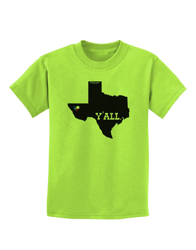 Texas State Y'all Design with Flag Heart Childrens T-Shirt by TooLoud-Childrens T-Shirt-TooLoud-Lime-Green-X-Small-Davson Sales