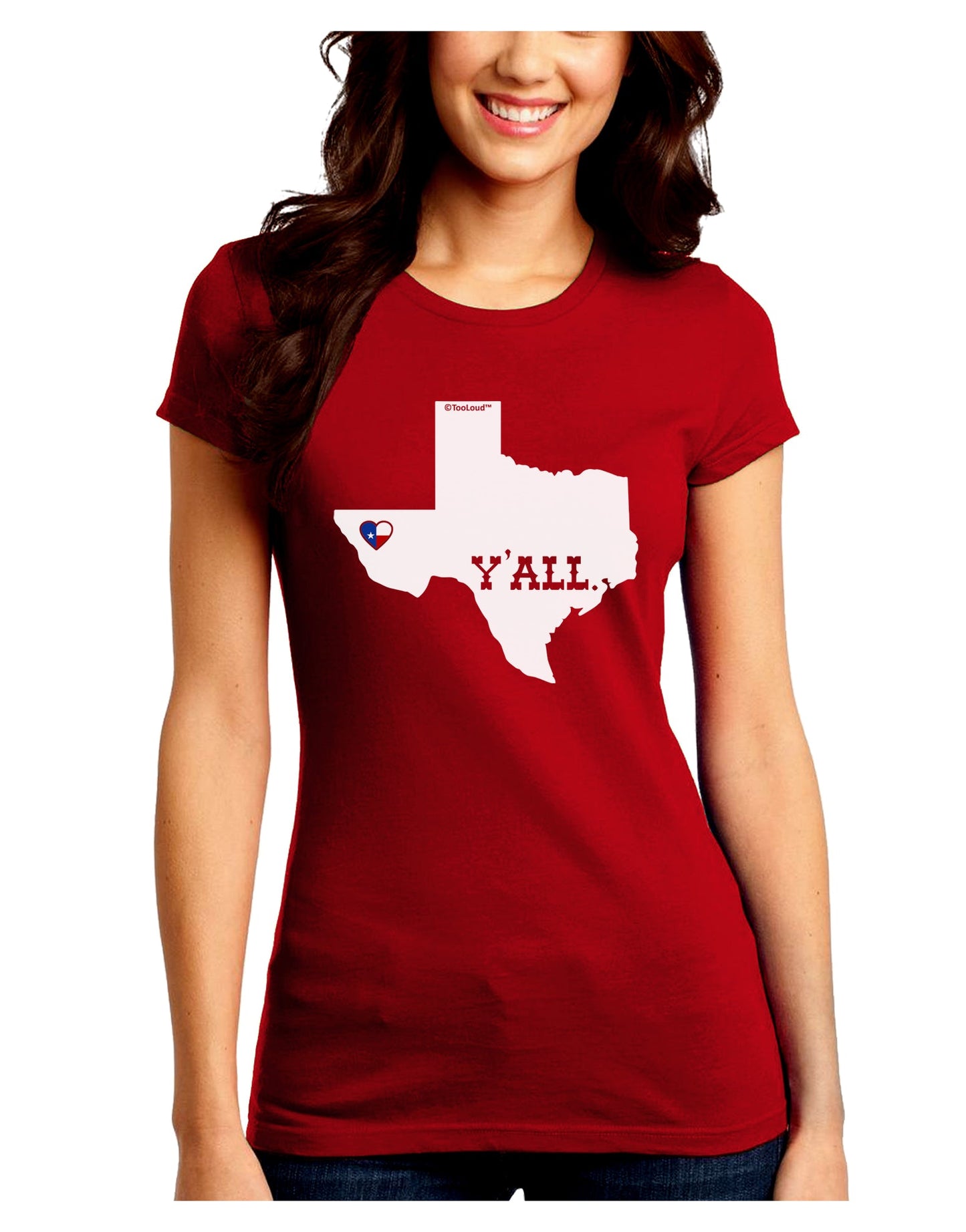 Texas State Y'all Design with Flag Heart Juniors Crew Dark T-Shirt by TooLoud-T-Shirts Juniors Tops-TooLoud-Red-Juniors Fitted Small-Davson Sales