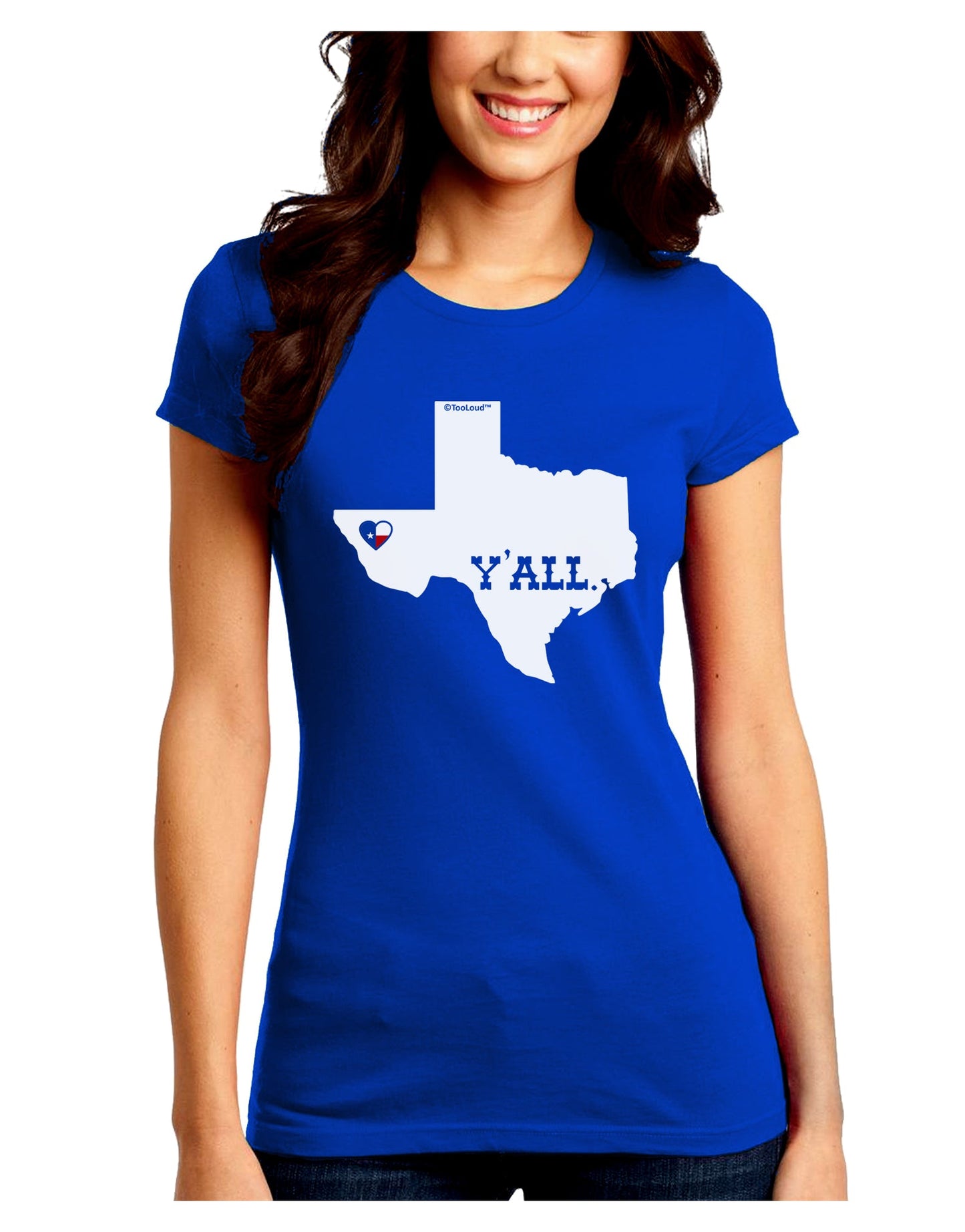 Texas State Y'all Design with Flag Heart Juniors Crew Dark T-Shirt by TooLoud-T-Shirts Juniors Tops-TooLoud-Royal-Blue-Juniors Fitted Small-Davson Sales
