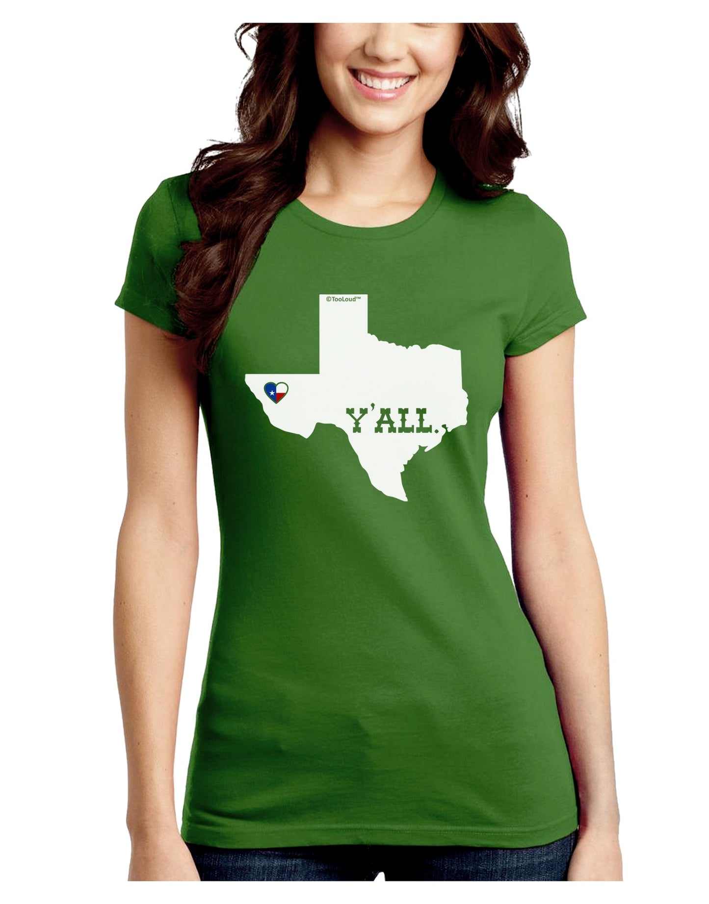 Texas State Y'all Design with Flag Heart Juniors Crew Dark T-Shirt by TooLoud-T-Shirts Juniors Tops-TooLoud-Kiwi-Green-Juniors Fitted X-Small-Davson Sales