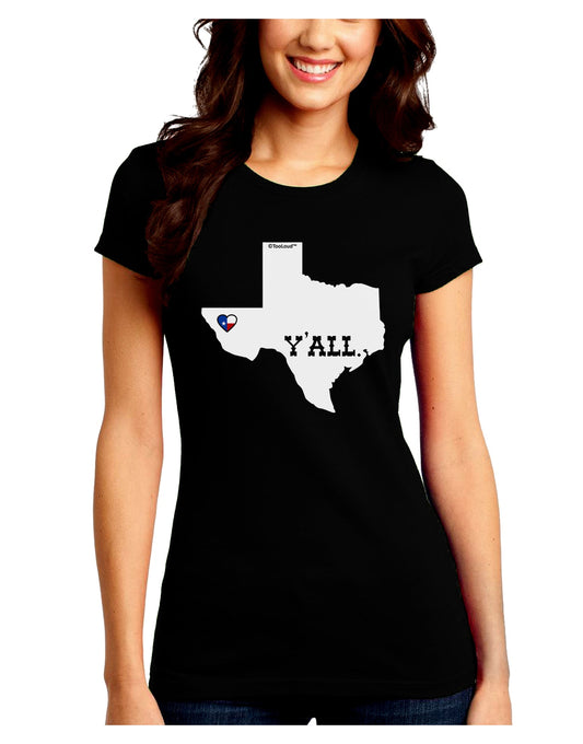 Texas State Y'all Design with Flag Heart Juniors Crew Dark T-Shirt by TooLoud-T-Shirts Juniors Tops-TooLoud-Black-Juniors Fitted Small-Davson Sales