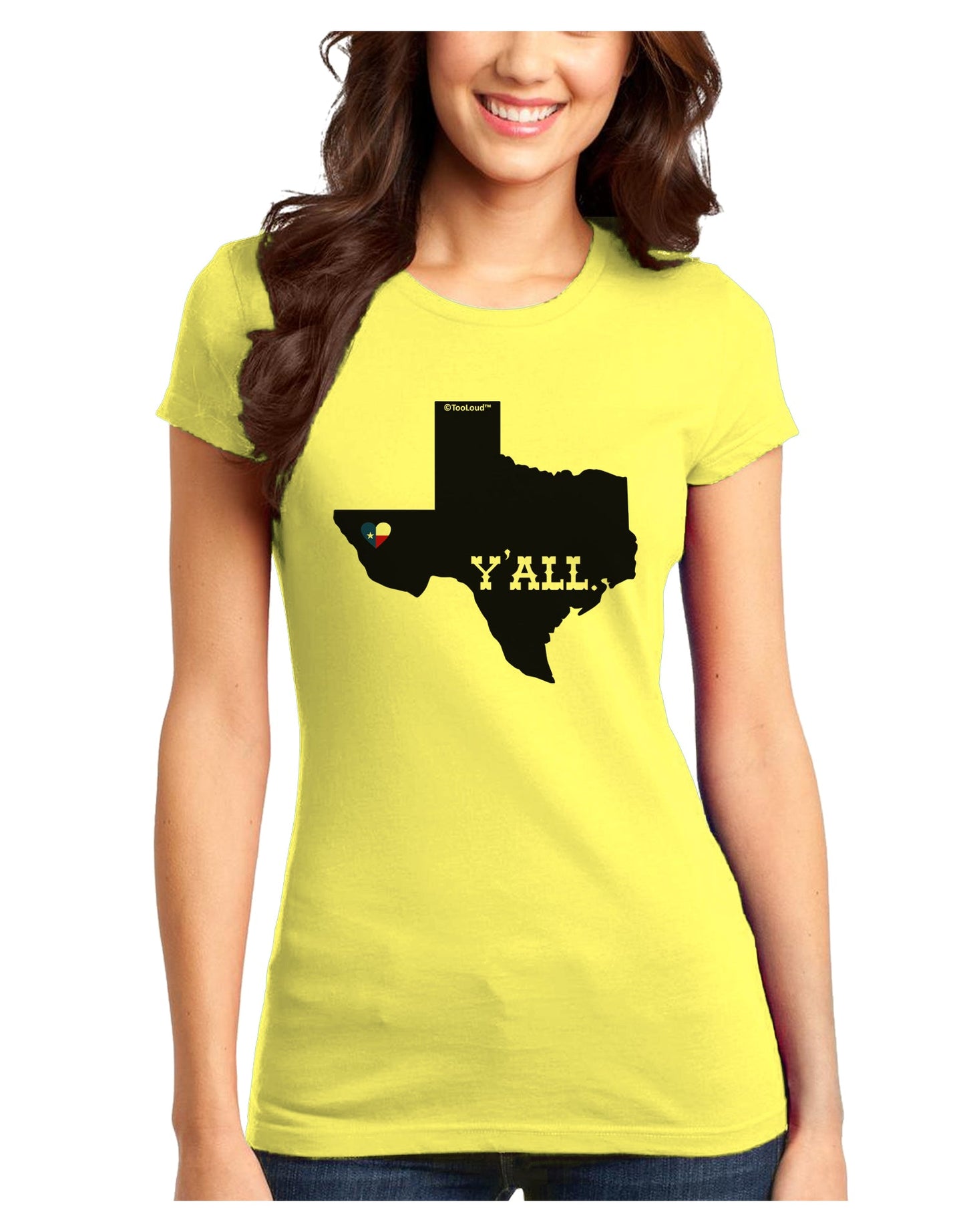 Texas State Y'all Design with Flag Heart Juniors T-Shirt by TooLoud-Womens Juniors T-Shirt-TooLoud-Yellow-Juniors Fitted X-Small-Davson Sales