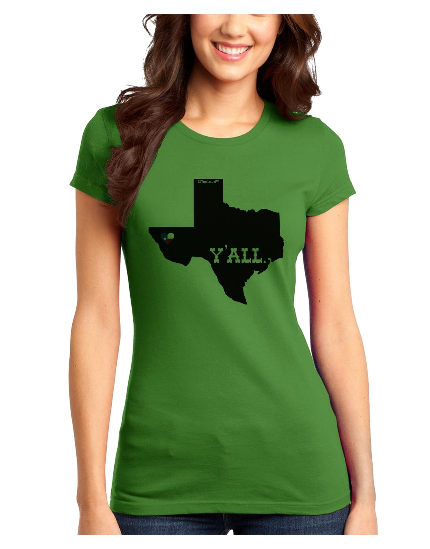 Texas State Y'all Design with Flag Heart Juniors T-Shirt by TooLoud-Womens Juniors T-Shirt-TooLoud-Kiwi-Green-Juniors Fitted X-Small-Davson Sales