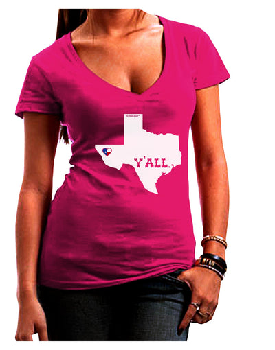 Texas State Y'all Design with Flag Heart Juniors V-Neck Dark T-Shirt by TooLoud-Womens V-Neck T-Shirts-TooLoud-Hot-Pink-Juniors Fitted Small-Davson Sales