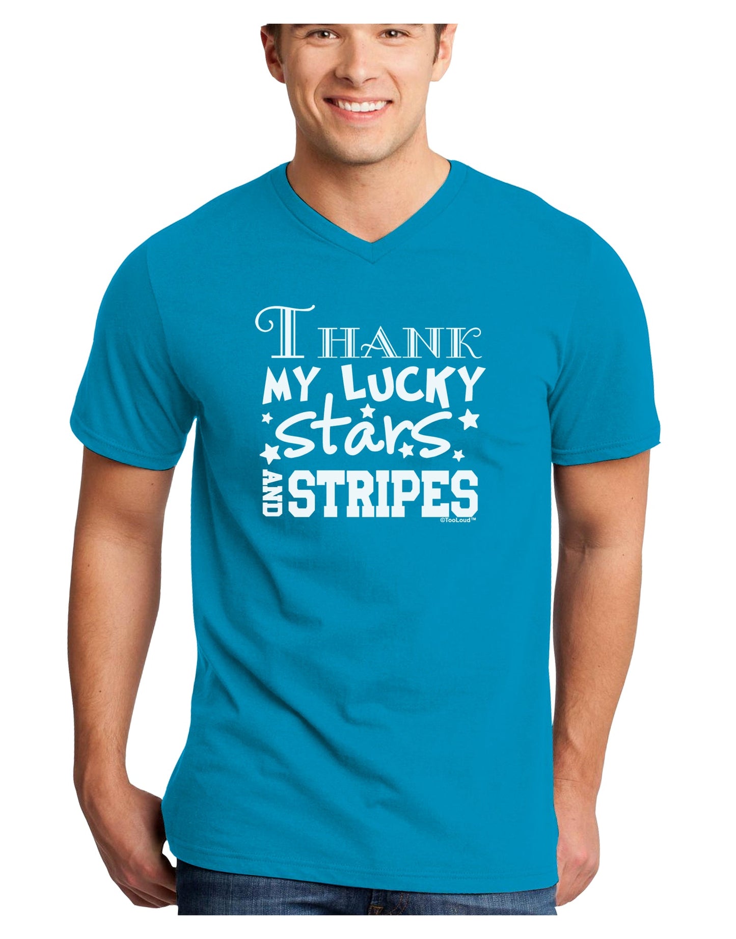Thank My Lucky Stars and Stripes Adult Dark V-Neck T-Shirt by TooLoud-Mens V-Neck T-Shirt-TooLoud-Turquoise-Small-Davson Sales
