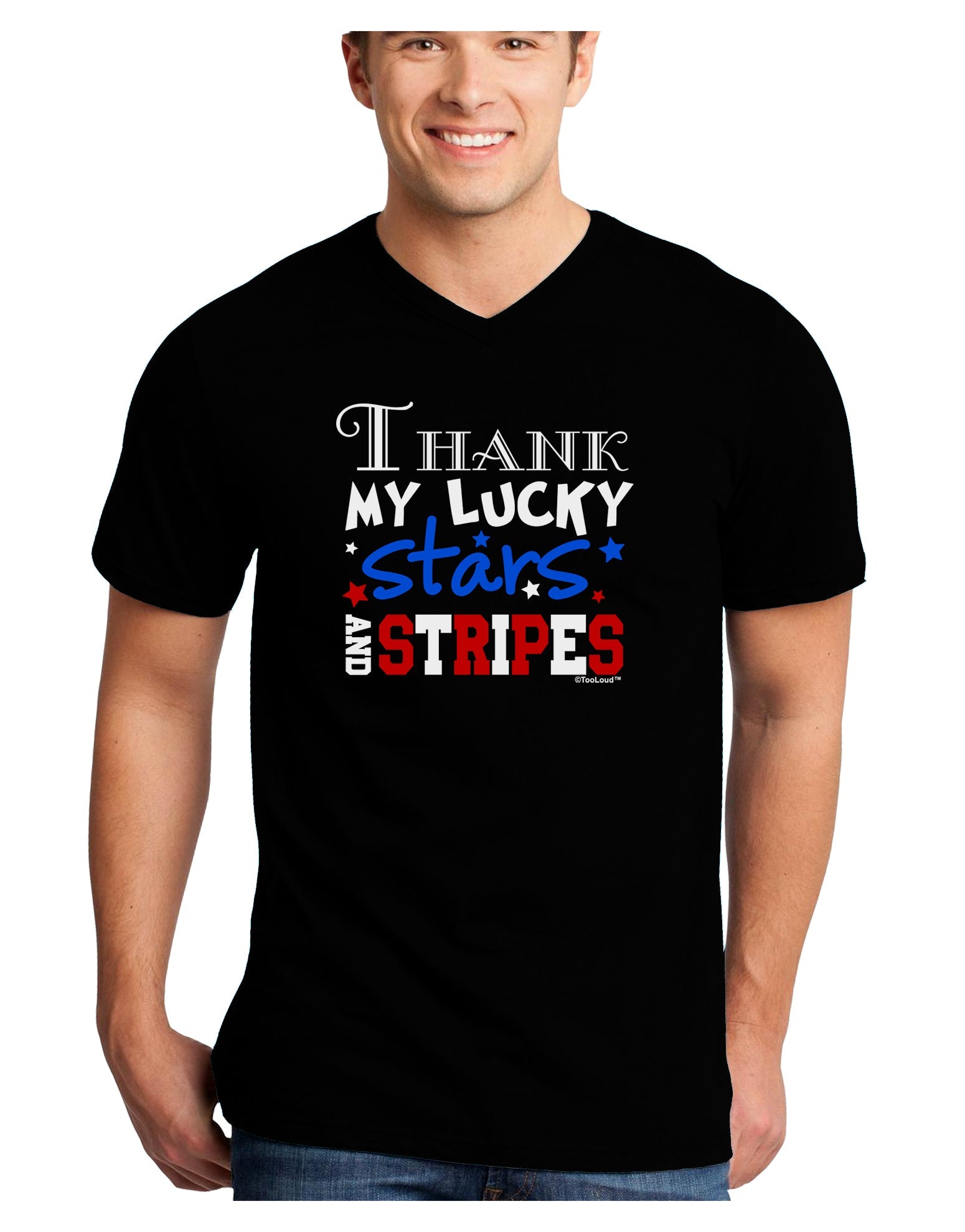 Thank My Lucky Stars and Stripes Color Adult Dark V-Neck T-Shirt by TooLoud-Mens V-Neck T-Shirt-TooLoud-Black-Small-Davson Sales