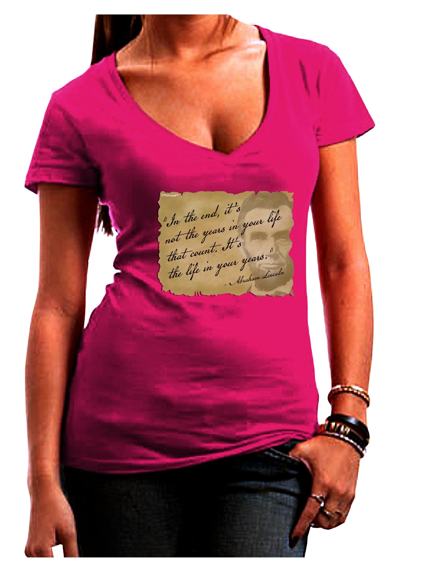 The Life In Your Years Lincoln Womens V-Neck Dark T-Shirt by TooLoud-Womens V-Neck T-Shirts-TooLoud-Hot-Pink-Juniors Fitted Small-Davson Sales