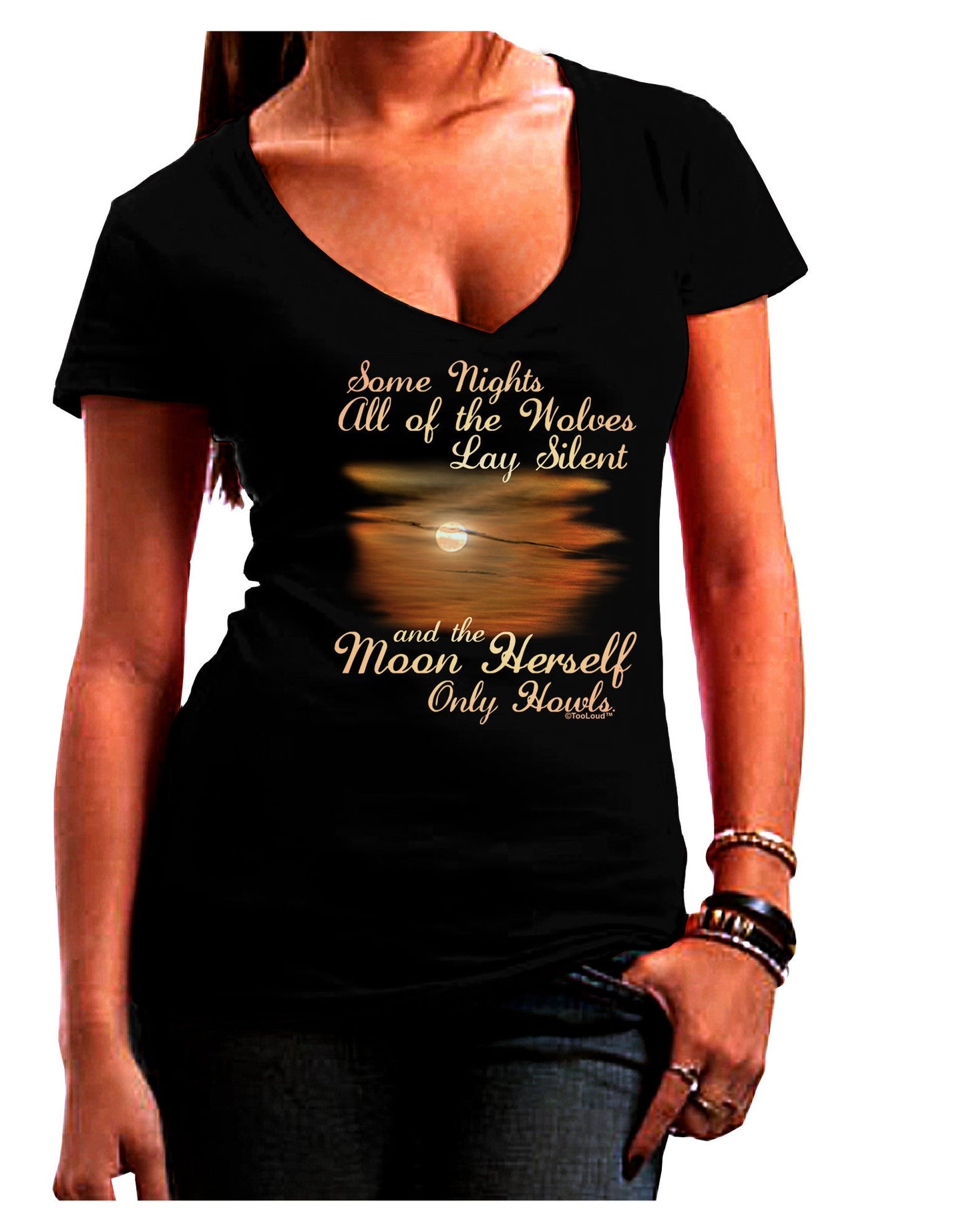 The Moon Herself Howls Womens V-Neck Dark T-Shirt-Womens V-Neck T-Shirts-TooLoud-Black-Juniors Fitted Small-Davson Sales