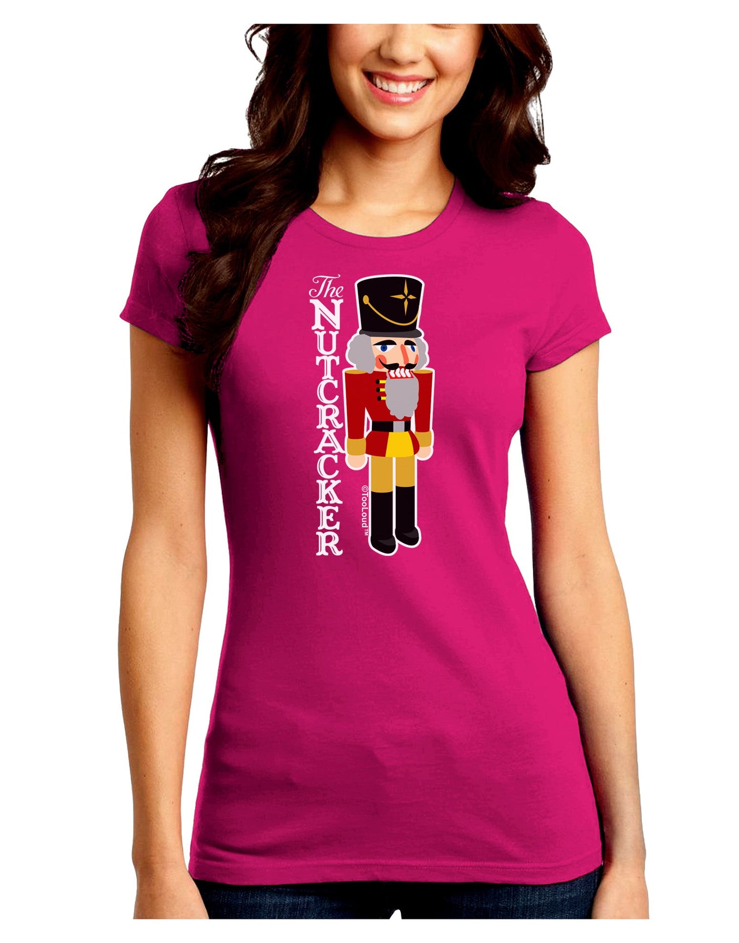 The Nutcracker with Text Juniors Petite Crew Dark T-Shirt-T-Shirts Juniors Tops-TooLoud-Hot-Pink-Juniors Fitted Small-Davson Sales