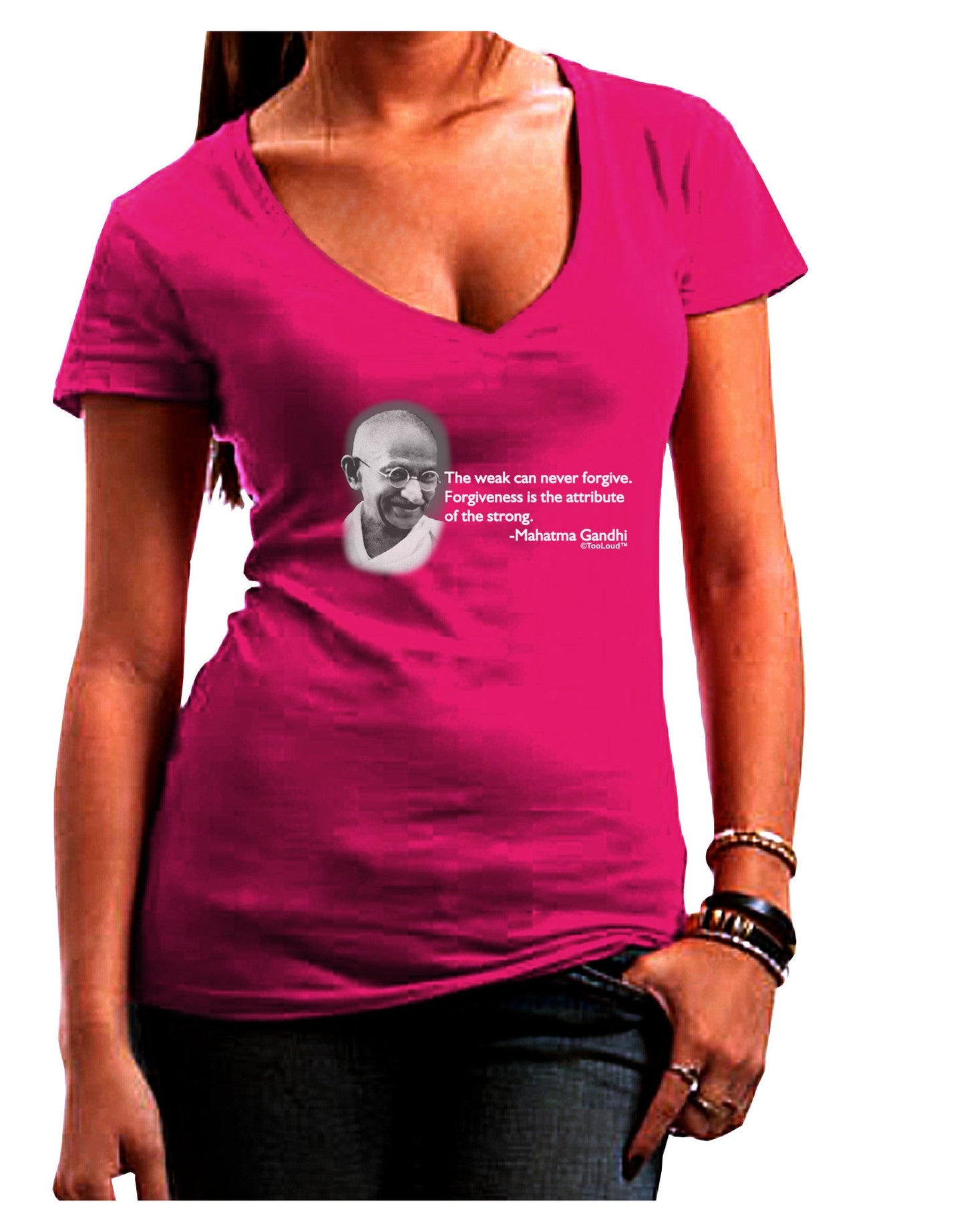 The Weak Can Never Forgive Womens V-Neck Dark T-Shirt-Womens V-Neck T-Shirts-TooLoud-Hot-Pink-Juniors Fitted Small-Davson Sales