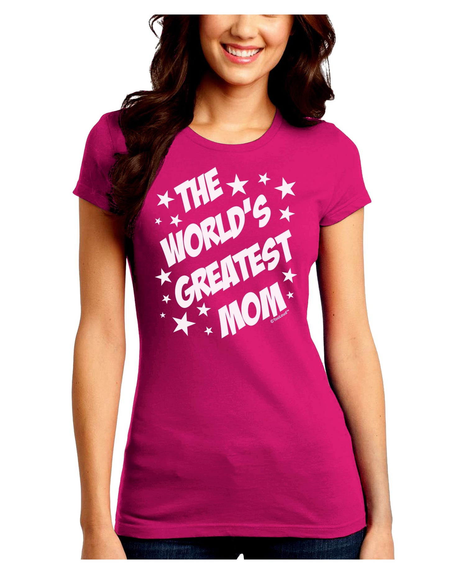 The World's Greatest Mom - Superhero Style Juniors Crew Dark T-Shirt by TooLoud-T-Shirts Juniors Tops-TooLoud-Hot-Pink-Juniors Fitted Small-Davson Sales