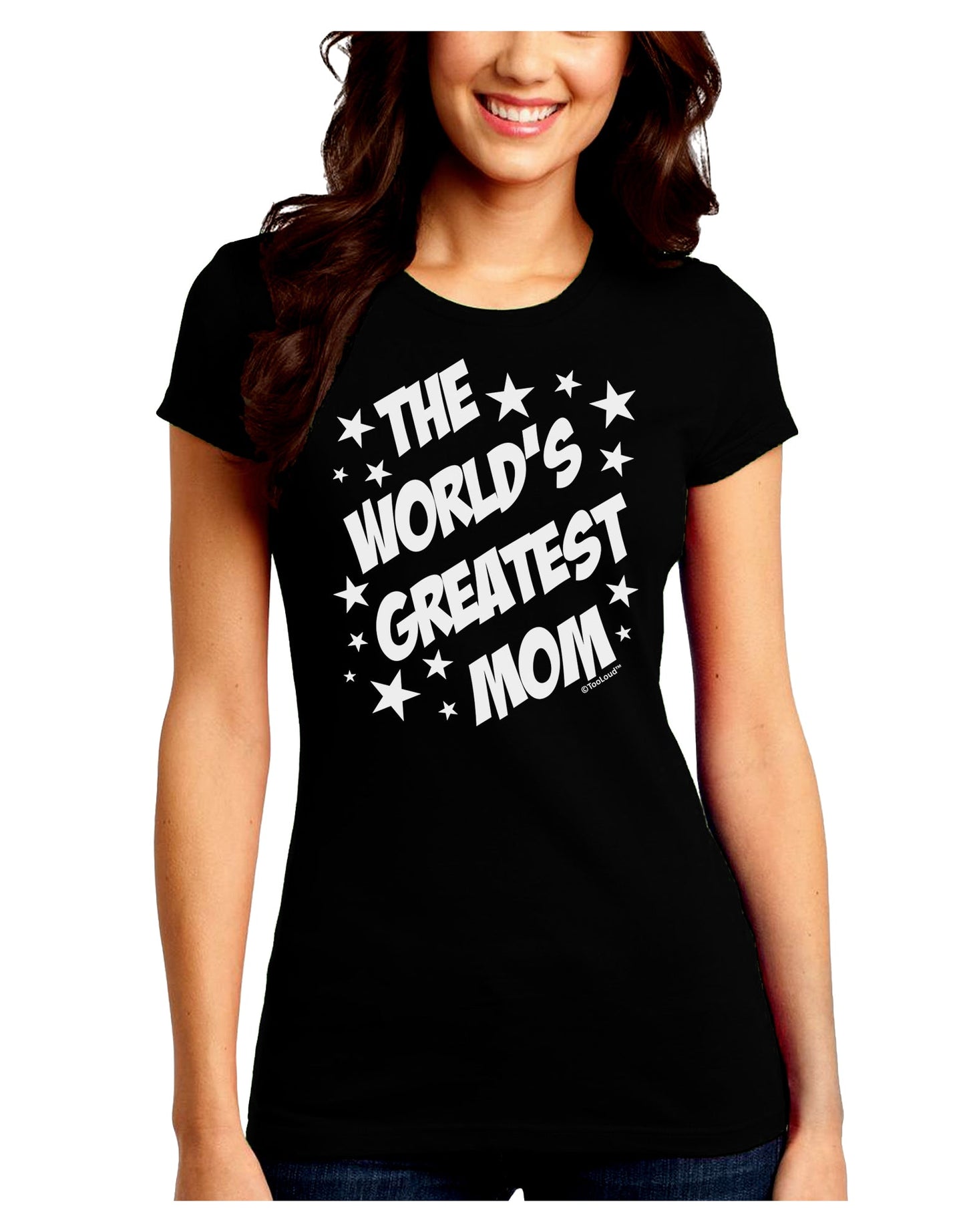 The World's Greatest Mom - Superhero Style Juniors Crew Dark T-Shirt by TooLoud-T-Shirts Juniors Tops-TooLoud-Black-Juniors Fitted Small-Davson Sales