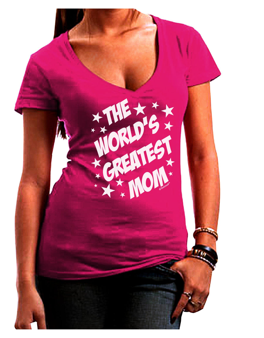 The World's Greatest Mom - Superhero Style Juniors V-Neck Dark T-Shirt by TooLoud-Womens V-Neck T-Shirts-TooLoud-Black-Juniors Fitted Small-Davson Sales