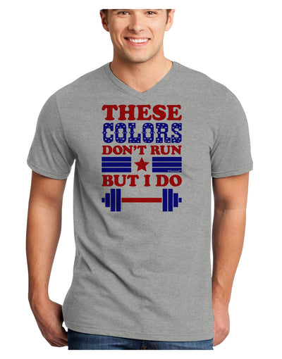 These Colors Don't Run But I Do - Patriotic Workout Adult V-Neck T-shirt-Mens V-Neck T-Shirt-TooLoud-HeatherGray-Small-Davson Sales