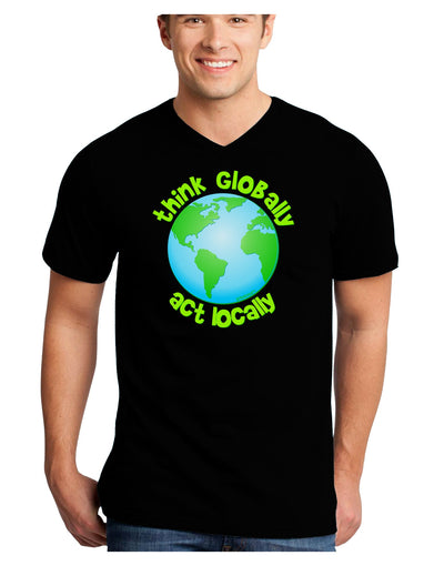 Think Globally Act Locally - Globe Adult Dark V-Neck T-Shirt-TooLoud-Black-Small-Davson Sales