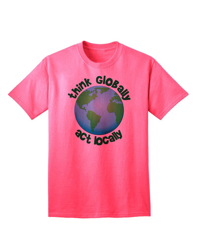 Think Globally Act Locally - Globe Adult T-Shirt-Mens T-Shirt-TooLoud-Neon-Pink-Small-Davson Sales