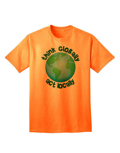 Think Globally Act Locally - Globe Adult T-Shirt-Mens T-Shirt-TooLoud-Neon-Orange-Small-Davson Sales