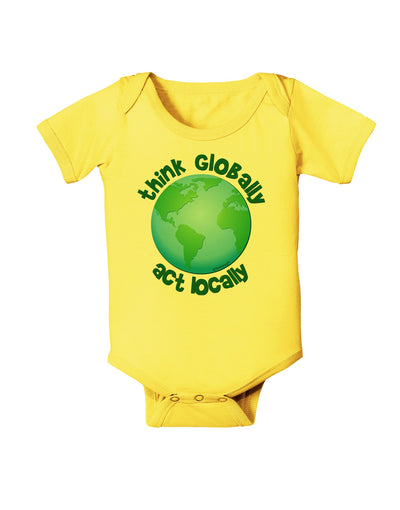 Think Globally Act Locally - Globe Baby Romper Bodysuit-Baby Romper-TooLoud-Yellow-06-Months-Davson Sales