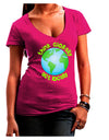 Think Globally Act Locally - Globe Juniors V-Neck Dark T-Shirt-Womens V-Neck T-Shirts-TooLoud-Hot-Pink-Juniors Fitted Small-Davson Sales