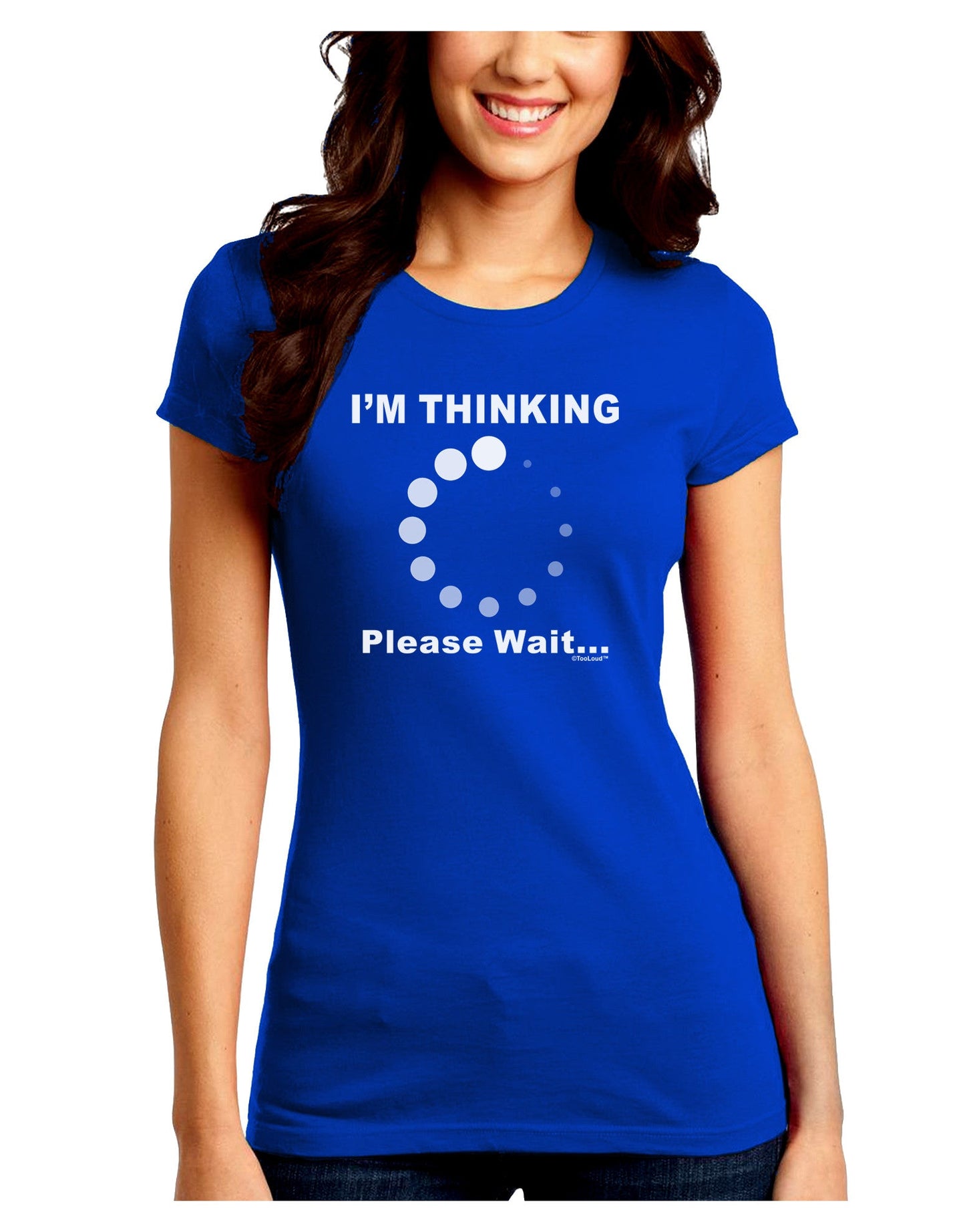 Thinking Please Wait Juniors Petite Crew Dark T-Shirt-T-Shirts Juniors Tops-TooLoud-Royal-Blue-Juniors Fitted Small-Davson Sales