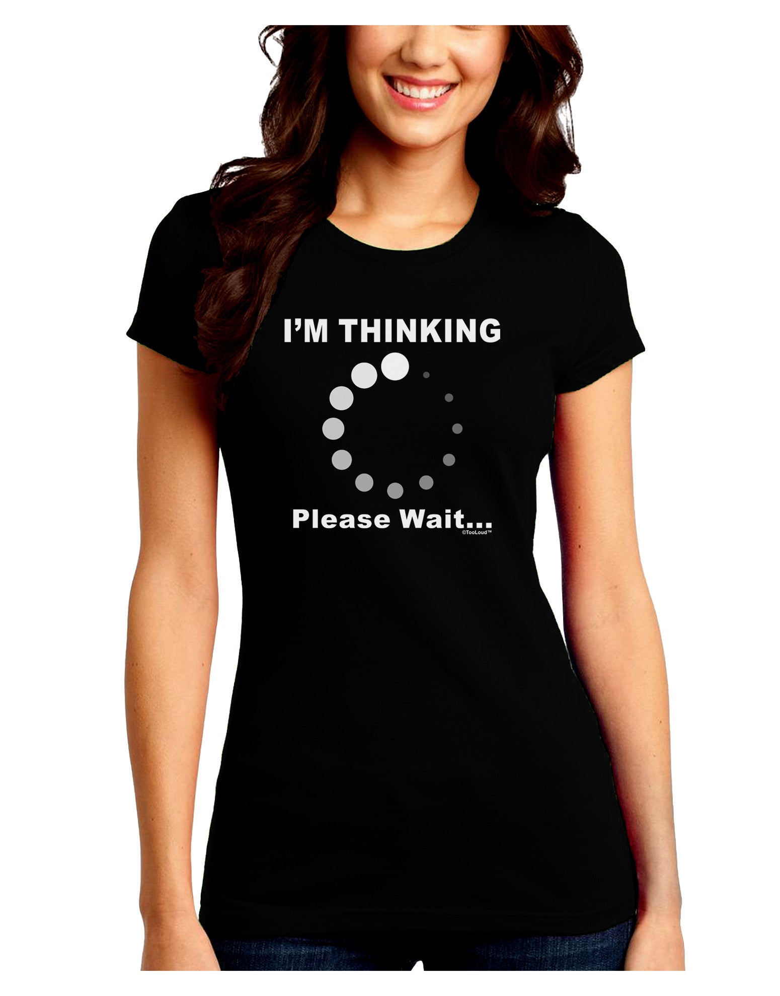 Thinking Please Wait Juniors Petite Crew Dark T-Shirt-T-Shirts Juniors Tops-TooLoud-Black-Juniors Fitted Small-Davson Sales