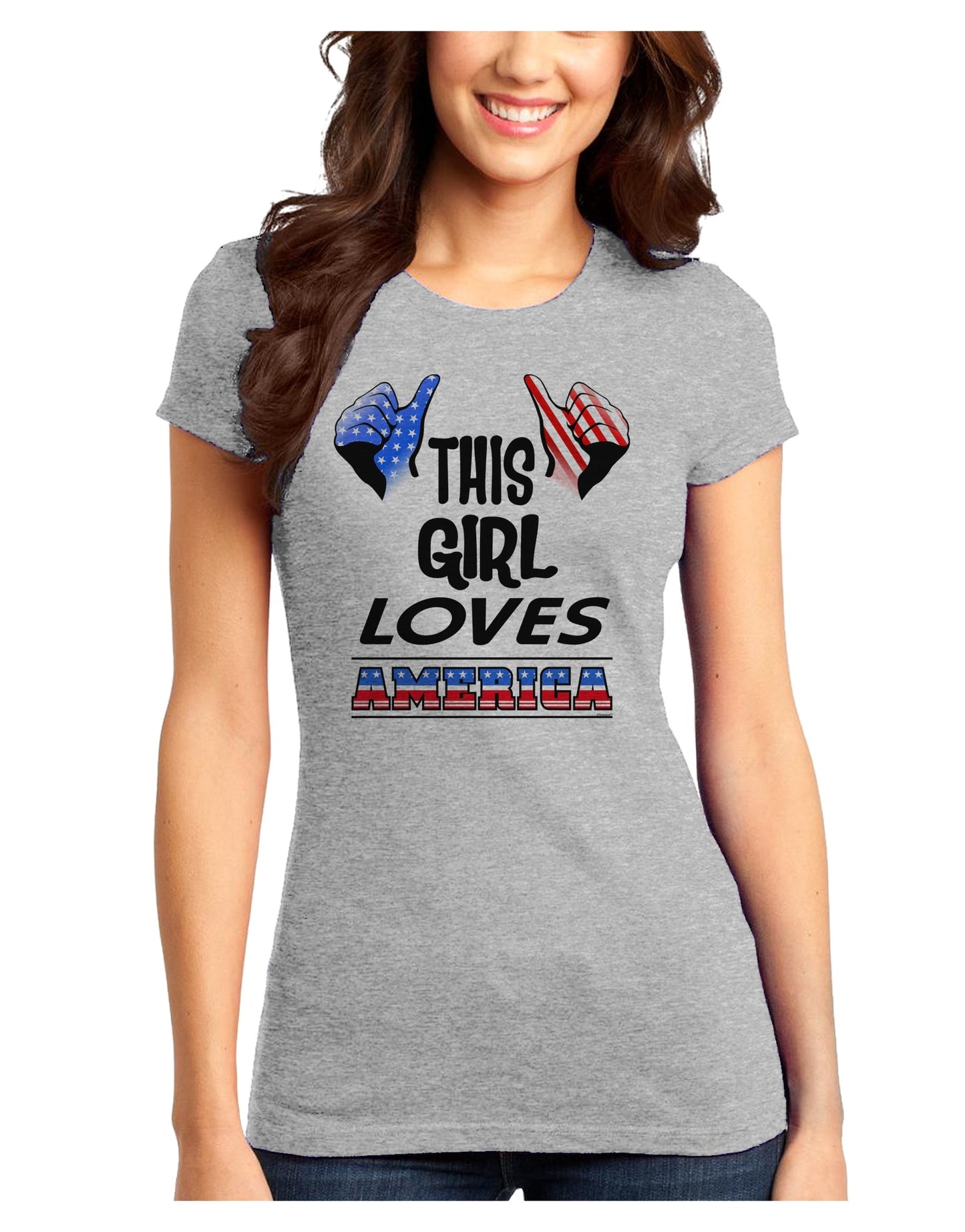 This Girl Loves America Juniors T-Shirt-Womens Juniors T-Shirt-TooLoud-Ash-Gray-Juniors Fitted XS-Davson Sales