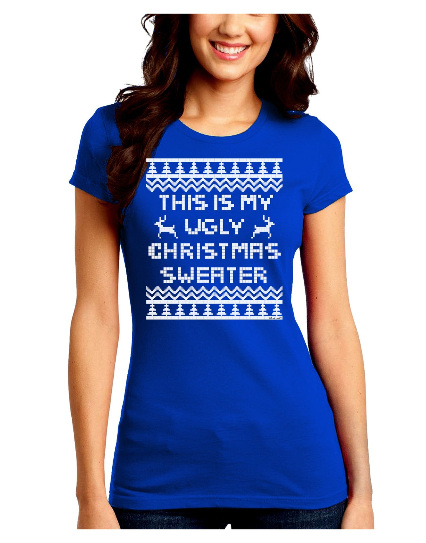 This Is My Ugly Christmas Sweater Juniors Crew Dark T-Shirt-T-Shirts Juniors Tops-TooLoud-Royal-Blue-Juniors Fitted Small-Davson Sales