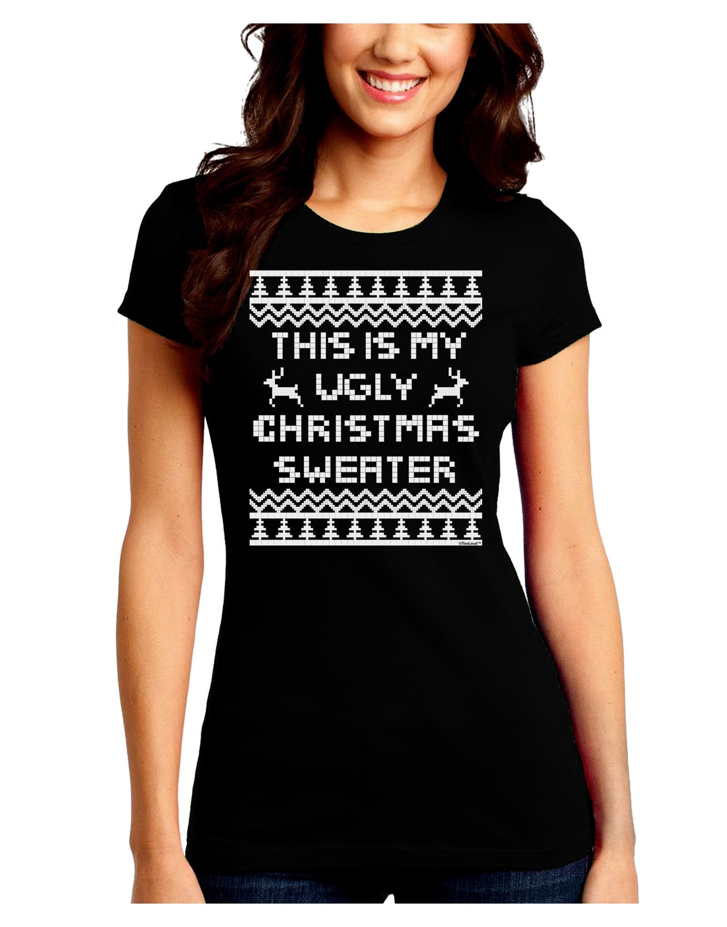 This Is My Ugly Christmas Sweater Juniors Crew Dark T-Shirt-T-Shirts Juniors Tops-TooLoud-Black-Juniors Fitted Small-Davson Sales
