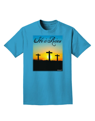 Three Crosses Sunrise - He Is Risen Adult Dark T-Shirt by TooLoud-Mens T-Shirt-TooLoud-Turquoise-Small-Davson Sales