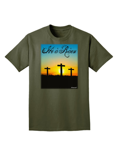 Three Crosses Sunrise - He Is Risen Adult Dark T-Shirt by TooLoud-Mens T-Shirt-TooLoud-Military-Green-Small-Davson Sales