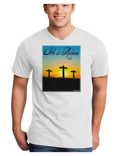 Three Crosses Sunrise - He Is Risen Adult V-Neck T-shirt by TooLoud-Mens V-Neck T-Shirt-TooLoud-White-Small-Davson Sales