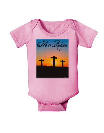 Three Crosses Sunrise - He Is Risen Baby Romper Bodysuit by TooLoud-Baby Romper-TooLoud-Light-Pink-06-Months-Davson Sales