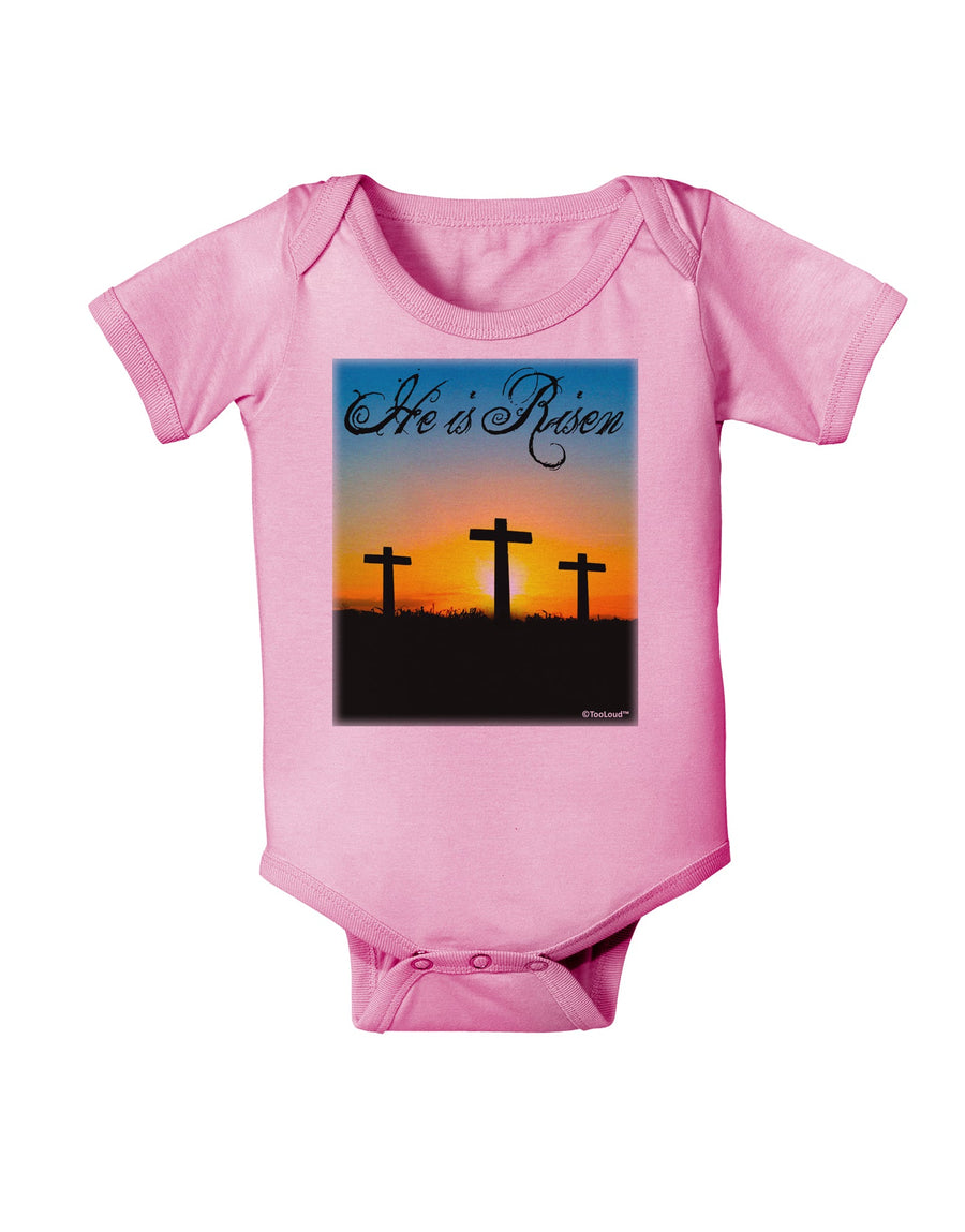 Three Crosses Sunrise - He Is Risen Baby Romper Bodysuit by TooLoud-Baby Romper-TooLoud-White-06-Months-Davson Sales