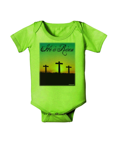 Three Crosses Sunrise - He Is Risen Baby Romper Bodysuit by TooLoud-Baby Romper-TooLoud-Lime-Green-06-Months-Davson Sales