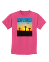 Three Crosses Sunrise - He Is Risen Childrens Dark T-Shirt by TooLoud-Childrens T-Shirt-TooLoud-Sangria-X-Small-Davson Sales