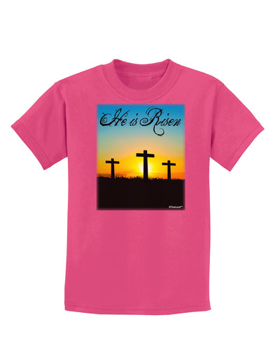 Three Crosses Sunrise - He Is Risen Childrens Dark T-Shirt by TooLoud-Childrens T-Shirt-TooLoud-Sangria-X-Small-Davson Sales