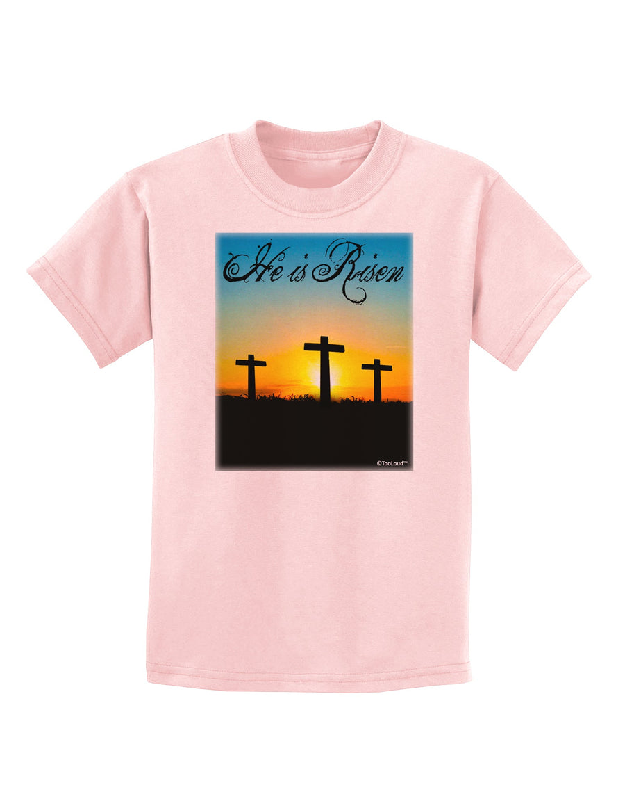 Three Crosses Sunrise - He Is Risen Childrens T-Shirt by TooLoud-Childrens T-Shirt-TooLoud-White-X-Small-Davson Sales